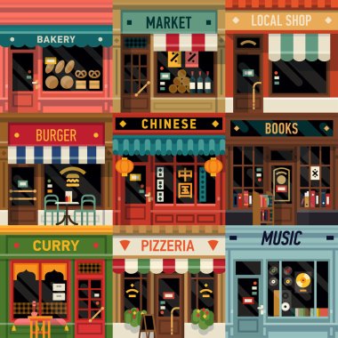 Restaurants and shops facade icons. clipart