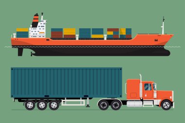 container ship and semi-trailer tractor unit