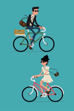 man and woman riding bicycles.