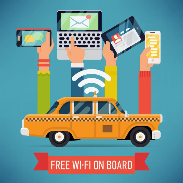 Taxi Taxi met wi-fi access — Stockvector