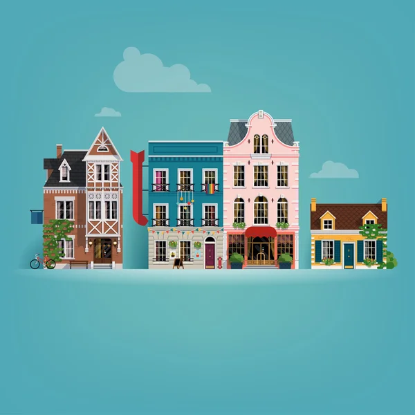 Small european town buildings — Stock Vector