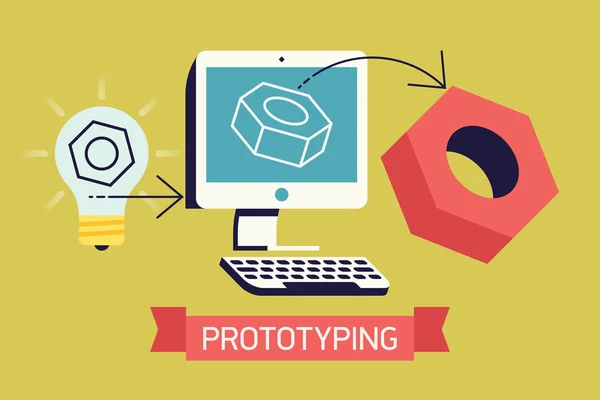 Proceso de prototipado fresco en la industria — Vector de stock