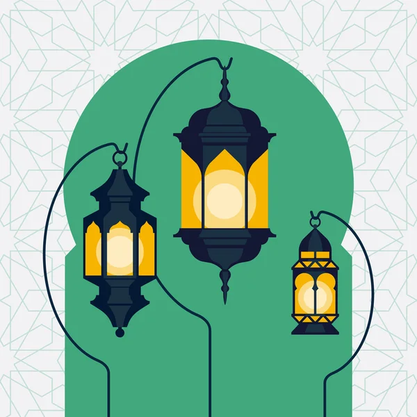 Ramadan lanterns on Arabic doorway — Stock Vector