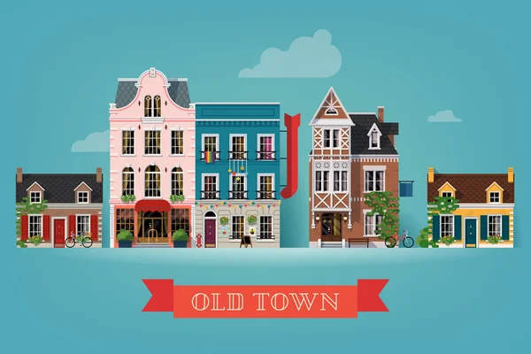 Old town village — Stock Vector