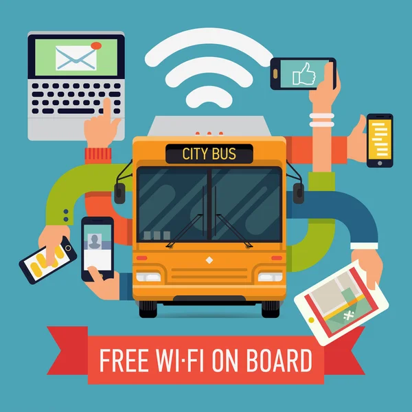 Autobus urbano con accesso wi-fi . — Vettoriale Stock