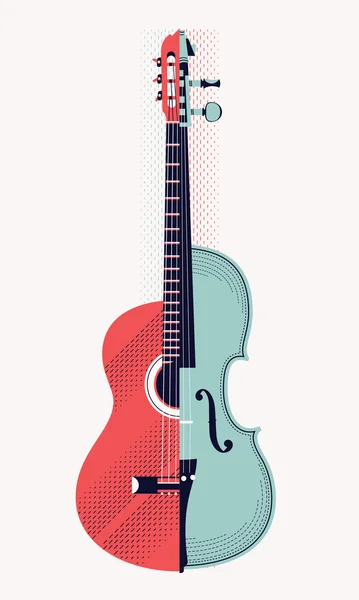 Klasická akustická kytara a housle. — Stockový vektor