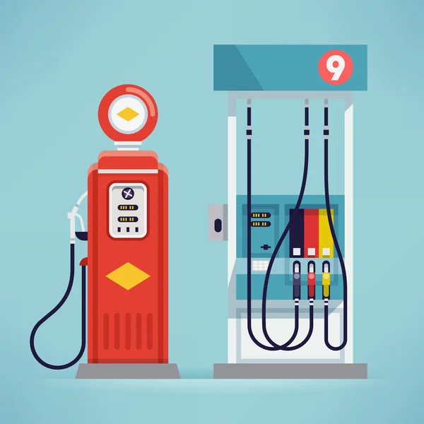 Modern and retro gas pumps — Stock Vector