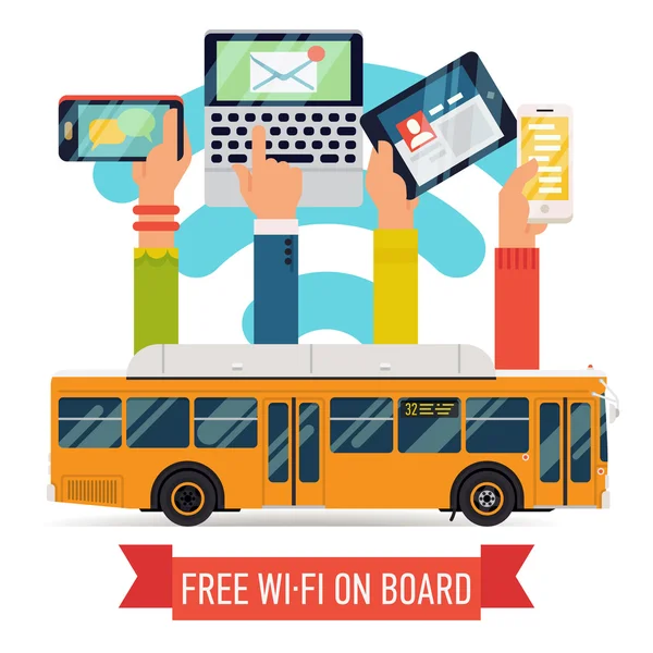 Autobús urbano con acceso wi-fi . — Vector de stock