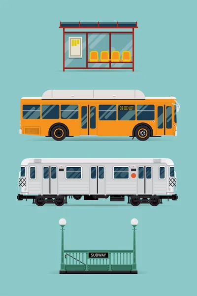 Bus, subway train, bus stop — Stock Vector