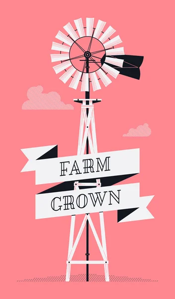 'Farm Grown' with   water pump windmill — Stok Vektör