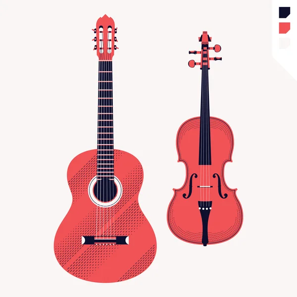 Guitarra e violino acústicos . — Vetor de Stock