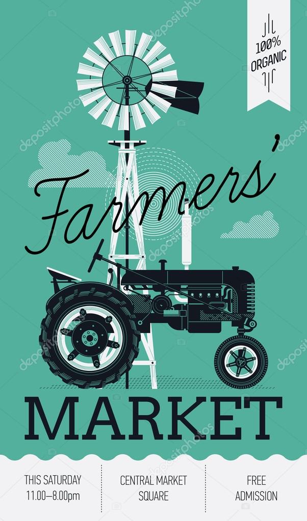 Farmers Market with   windmill and tractor