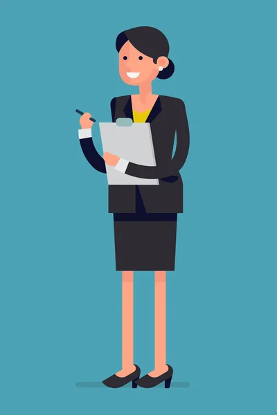 Mujer de negocios con pluma y portapapeles — Vector de stock