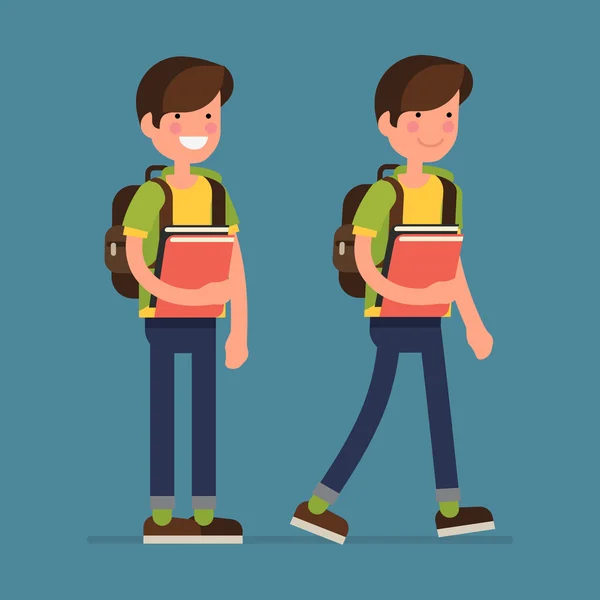 Boy character with school books — Stock Vector