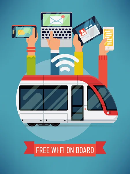 Tram cara mobil dengan Wi-Fi - Stok Vektor