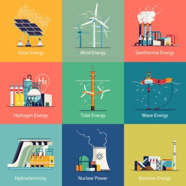 icons on electricity generation plants and sources clipart