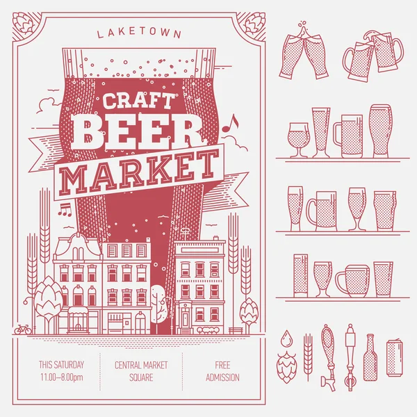 Marché de la bière artisanale — Image vectorielle