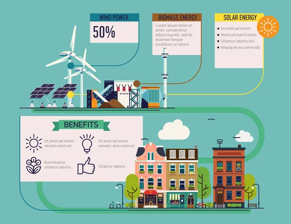 Diseño infográfico de los recursos energéticos renovables alternativos — Vector de stock