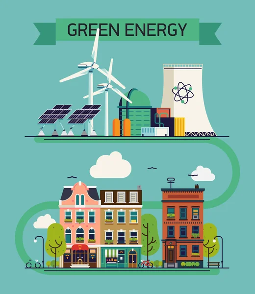 Medio ambiente verde y energía respetuosa con el ecosistema — Vector de stock