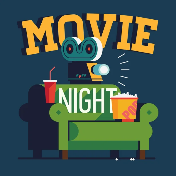 Квартирный дизайн "Movie Night" — стоковый вектор