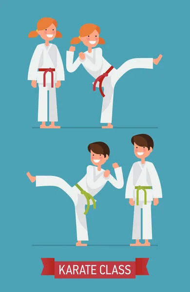 Karate ragazzo e ragazza personaggi — Vettoriale Stock