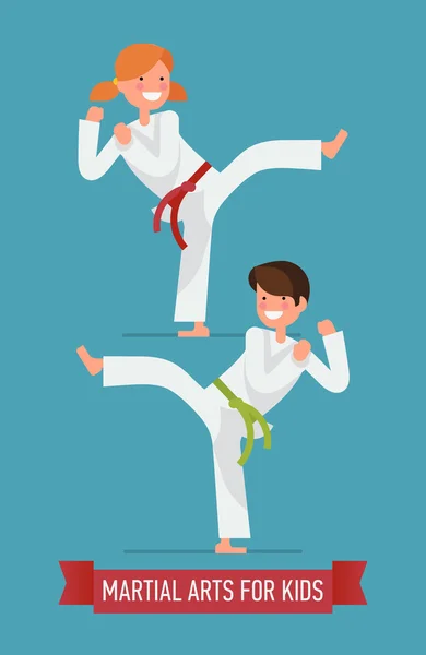 Karate jongen en meisje tekens — Stockvector