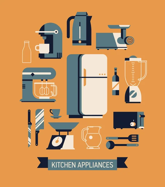 Conjunto de electrodomésticos de cocina esencial — Vector de stock