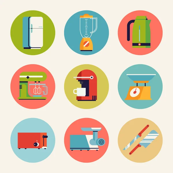 Hogar cocina electrodomésticos iconos — Vector de stock