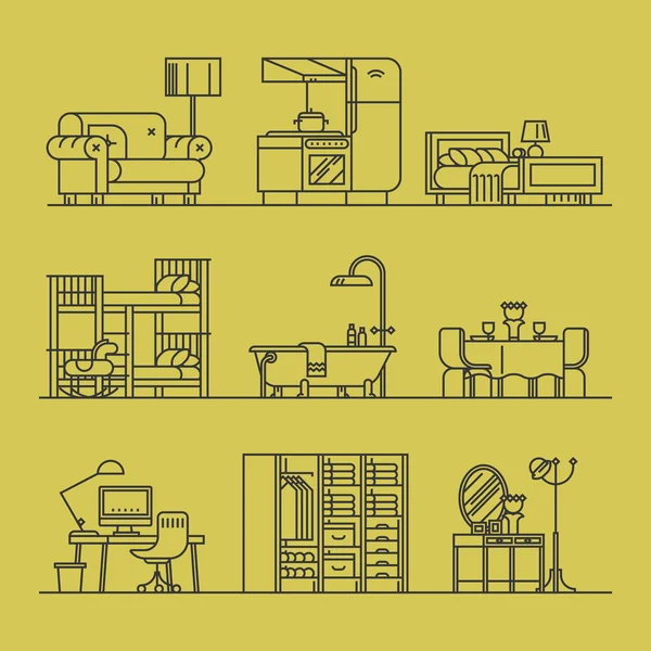 Différents types de chambres, intérieur de la maison — Image vectorielle