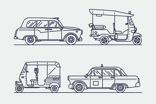Trendy linear transport icons
