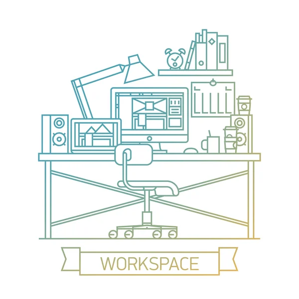 Espaço de trabalho e escritório interior . — Vetor de Stock