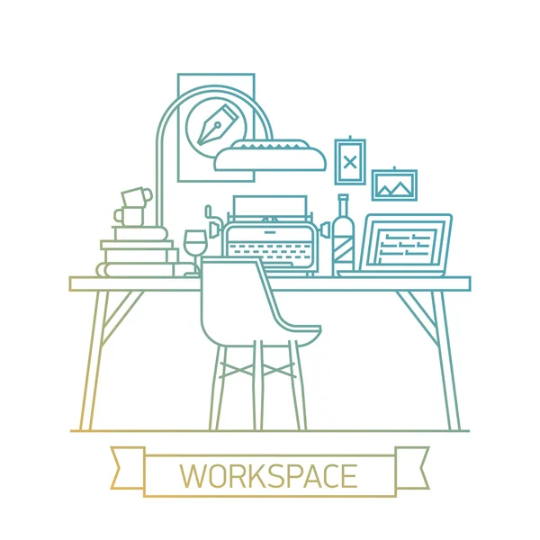 Espace de travail et intérieur de bureau . — Image vectorielle