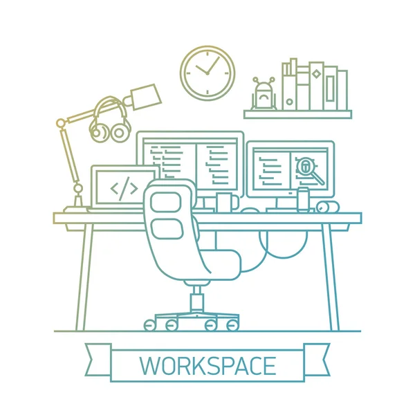 Pracovní prostor a kanceláře interiéru. — Stockový vektor