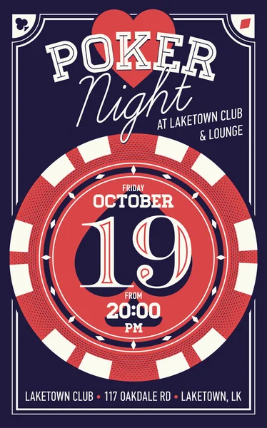 Poker v noci Pozvánka plakát pro tisk — Stockový vektor