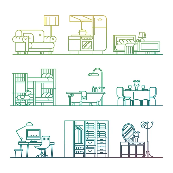 Various room types, home interior — Stock Illustration Various room types, home interior Stock Illustration