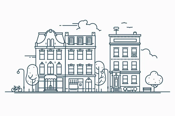 Beautiful detailed linear cityscape — Stock Illustration Beautiful detailed linear cityscape Stock Vector