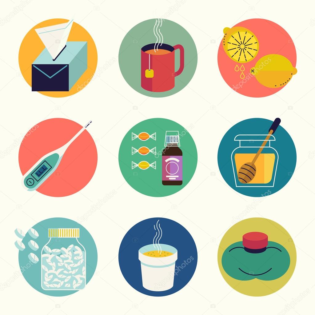 cold and flu season round icons