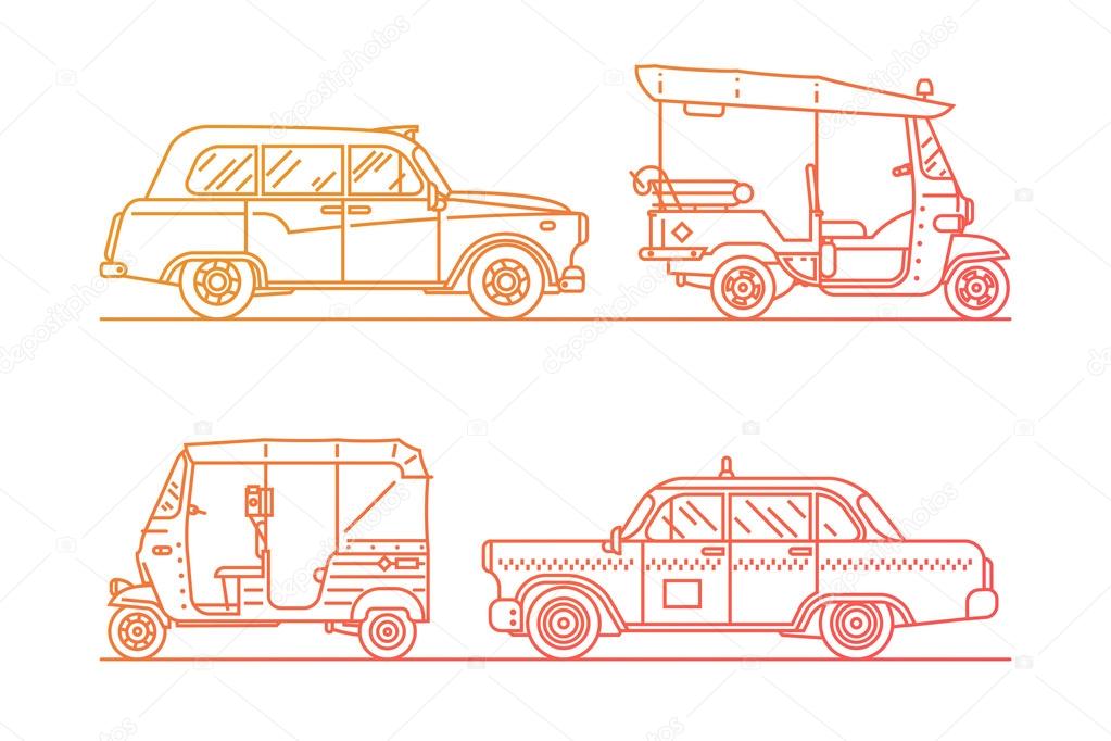 Trendy linear transport icons