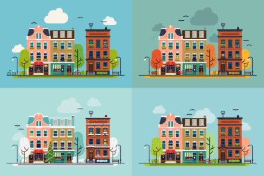 town street with house facades clipart