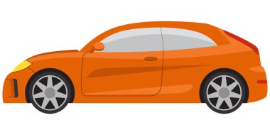  Hatchback araba yan görüntüsü. Çizgi film tarzında turuncu otomobil.