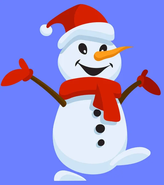Bonhomme Neige Heureux Dans Style Dessin Animé Drôle Personnage Noël — Image vectorielle