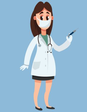 Kadın doktor elinde şırınga tutuyor..