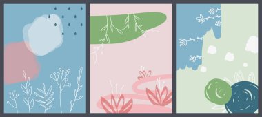 El çizimi posterlerin koleksiyonu. Yaratıcı soyut sanat.