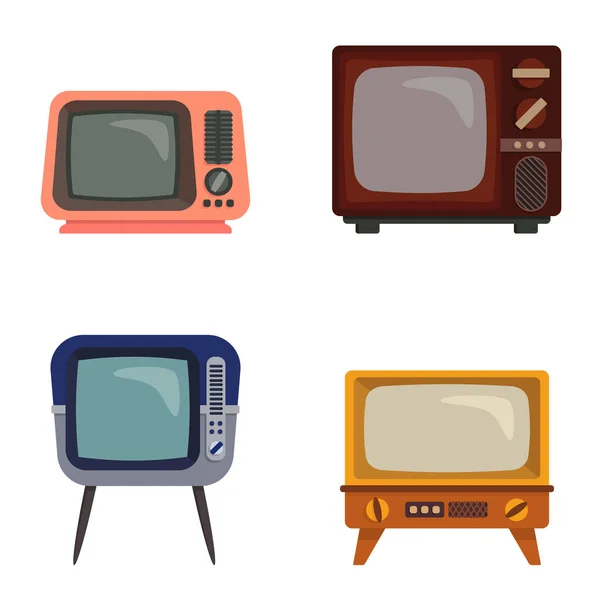 Set Von Verschiedenen Retro Fernsehern Alte Fernseher Cartoon Stil — Stockvektor