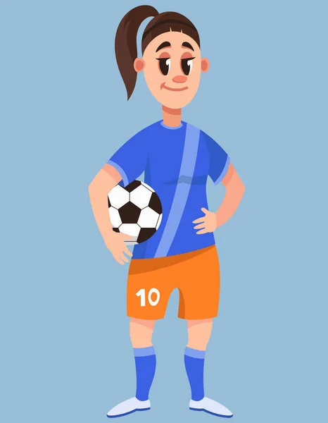 Giocatrice Calcio Con Palla Mano Bellissimo Personaggio Stile Cartone Animato — Vettoriale Stock
