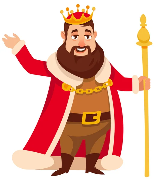 Βασιλιάς Κρατώντας Σκήπτρο Βασιλικός Χαρακτήρας Στυλ Κινουμένων Σχεδίων — Διανυσματικό Αρχείο