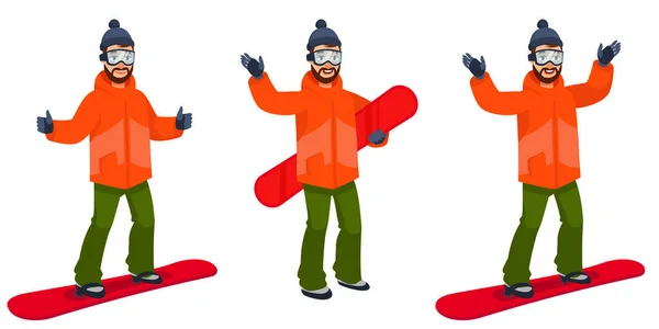 Snowboarder em diferentes poses. —  Vetores de Stock