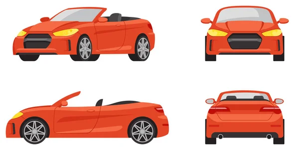 Cabriolet Diferentes Ángulos Automóvil Rojo Estilo Dibujos Animados — Archivo Imágenes Vectoriales