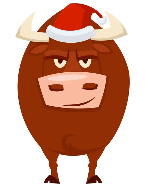 Taureau Chapeau Père Noël Vue Face Symbole 2021 Année — Image vectorielle