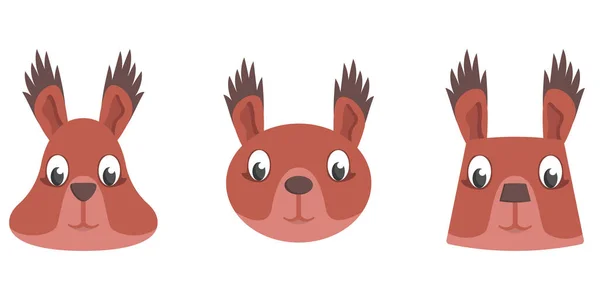 Conjunto Esquilos Desenhos Animados Diferentes Formas Rostos Animais — Vetor de Stock